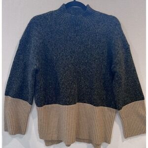 Michael‎ Kors Medium Sweater Gray Tan Colorblock Mock Neck Ribbed Hem Pullover